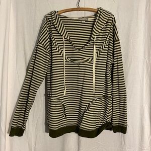 Ethereal Green and Beige Striped Hoodie